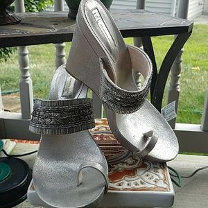 INC brand Pearl Gold Toe Ring Wedge Sandals